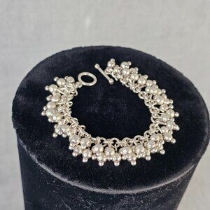 Vintage Silver Ball Bead Bracelet 7.5" w/ Toggle Clasp *Heavy* Je-18